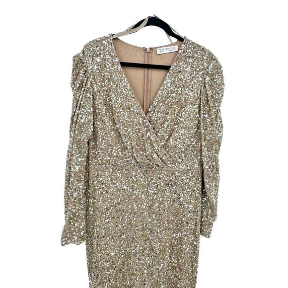 Mac Duggal Sequin Wrap Over Puff Surplice Gown Shimmering Size 12 NWT - Picture 6 of 11